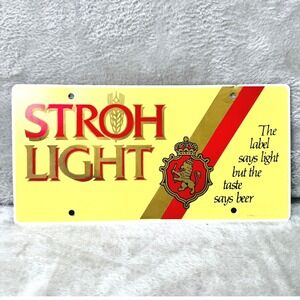 Vintage Stroh Light Beer Metal Sign License Plate Style Man Cave Bar Decor